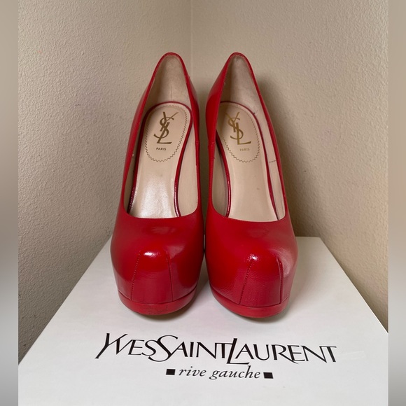 YSL CANDY APPLE RED PLATFORM 6 INCH HEELS SIZE 38.5 - Picture 3 of 15